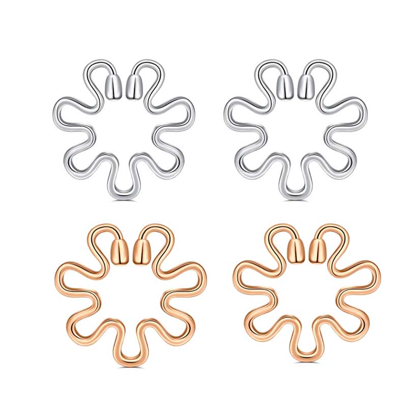 1 pair Fake Nipplerings Barbell Body Piercing flower design silver rosegold