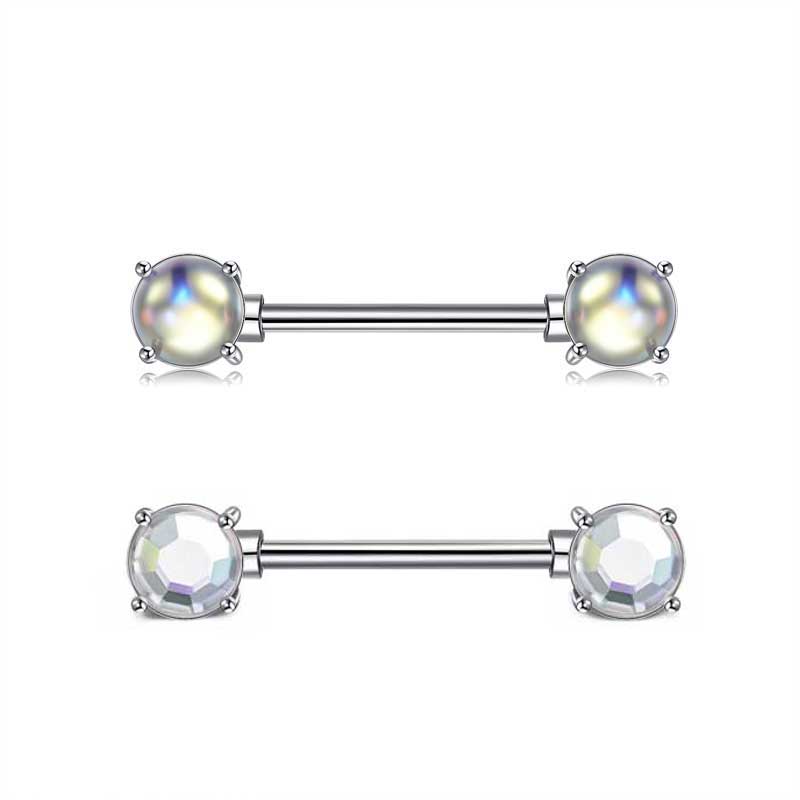 Nipple Rings Straight Barbells Stainless Steel Nipplerings 14G 16mm AB diamond