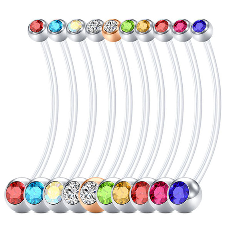 14G Pregnancy Belly Rings Double Inlaid Gem CZ Acrylic 32MM 38MM Muti-Color Available