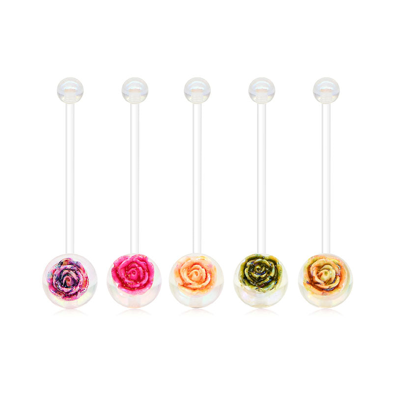 Pregnancy Belly Rings Maternity 14G Rose Flower Acrylic 38MM Muti-Color Available