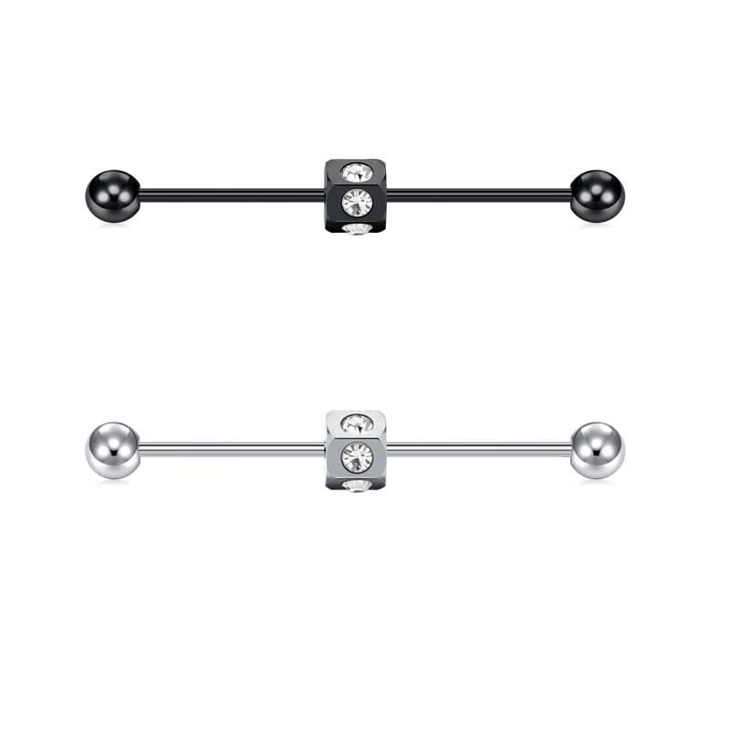 External Thread Stainless Steel Industrial Barbell Piercing 14G for women men 38mm Diamond inlaid