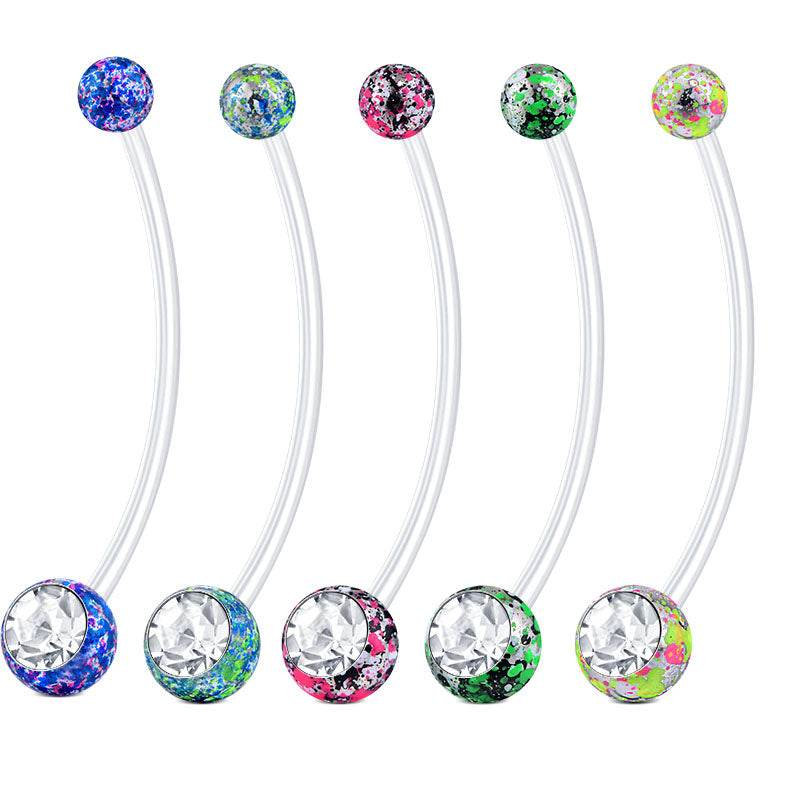 14G Double Colorful Ball Inlaid CZ 25MM 38MM Pregnancy Belly Rings Muti-Color Available