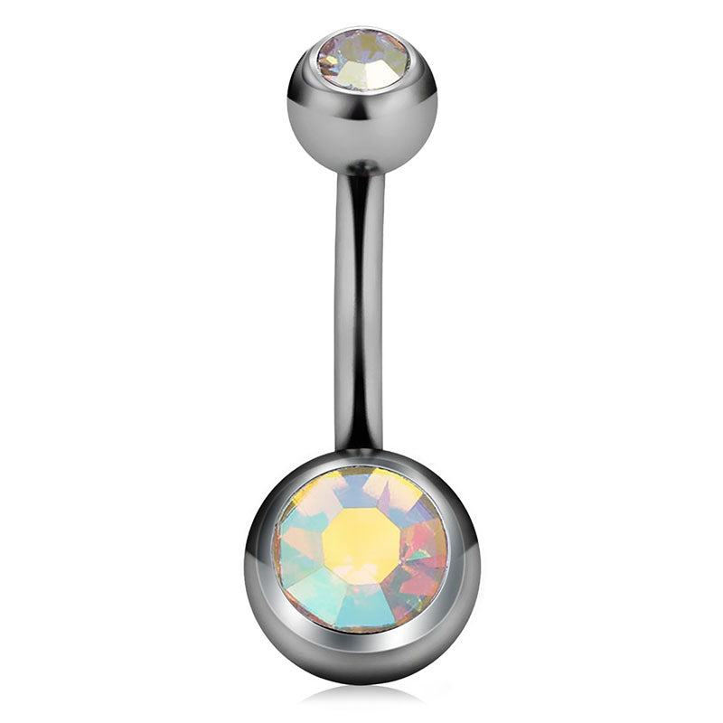 10mm Belly Ring AB Crystal 14G Titanium