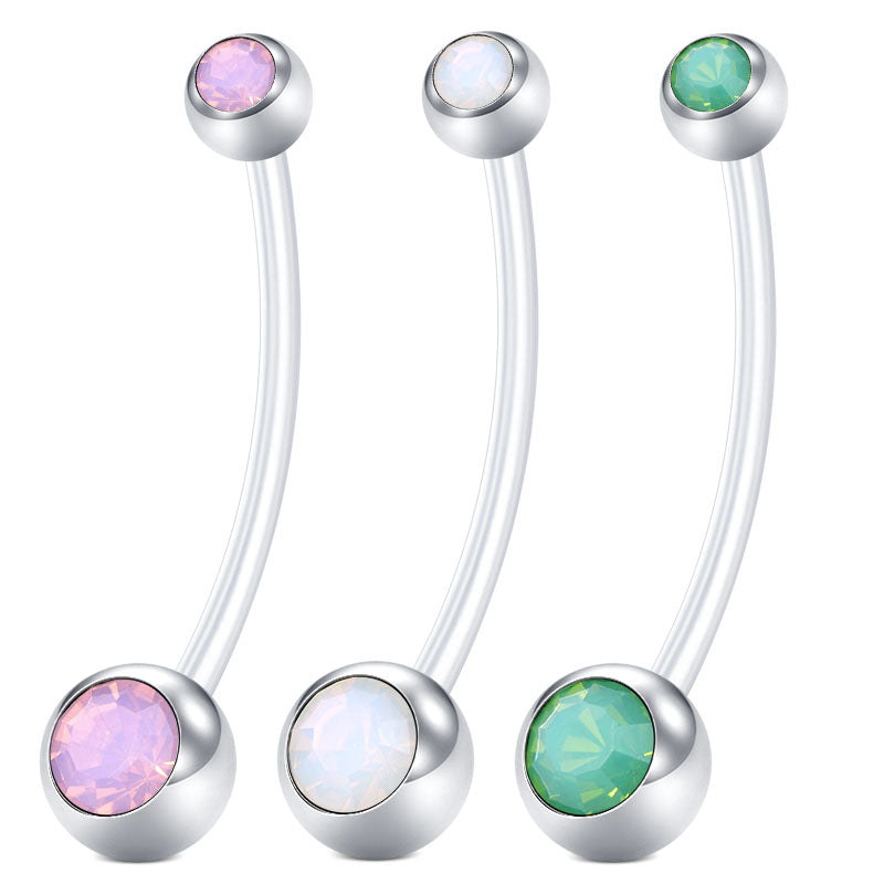 Double Opal Inlaid Pregnancy Belly Rings 14G 25MM 38MM White Green Pink Available