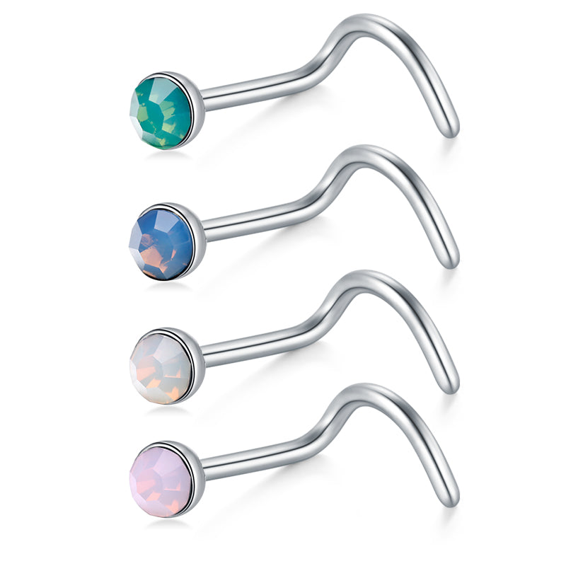 18G Nose Screw Rings for Women 3mm Top Opal Nose Studs Screw Stainless Steel Nostril Piercing