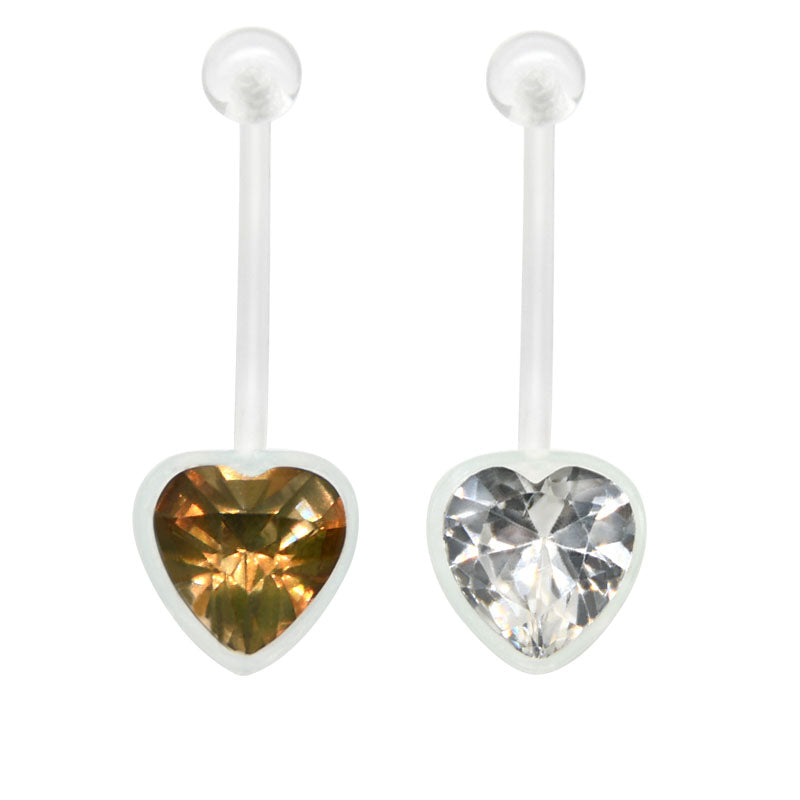 Heart Shape Crystal Pregnancy Belly Rings 14G Acrylic 18MM Clear Tawny Available