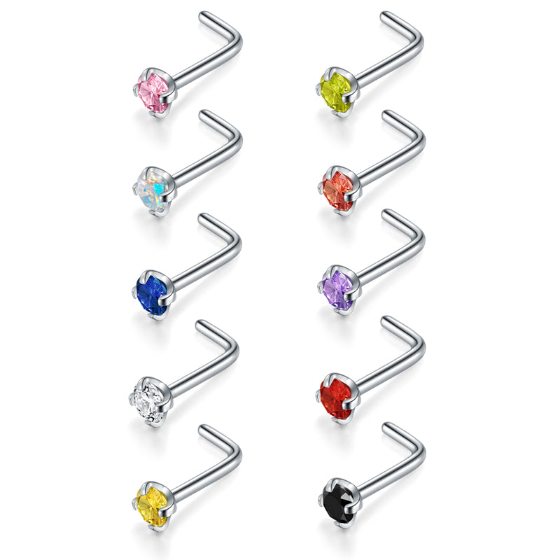 18g 20g Nose Rings Stud Nose Jewelry for Women L Shaped Stainless Steel Nose Studs