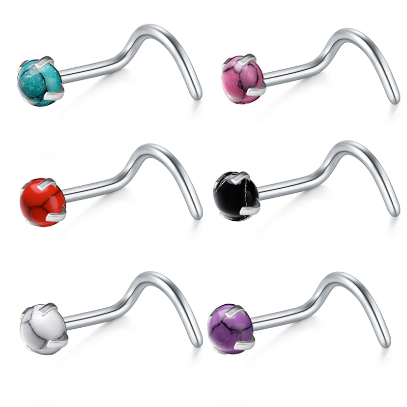 Nose Screw Rings 18g Stainless Steel Turquoise Nose Screw Hypoallergenic Nostril Piercing
