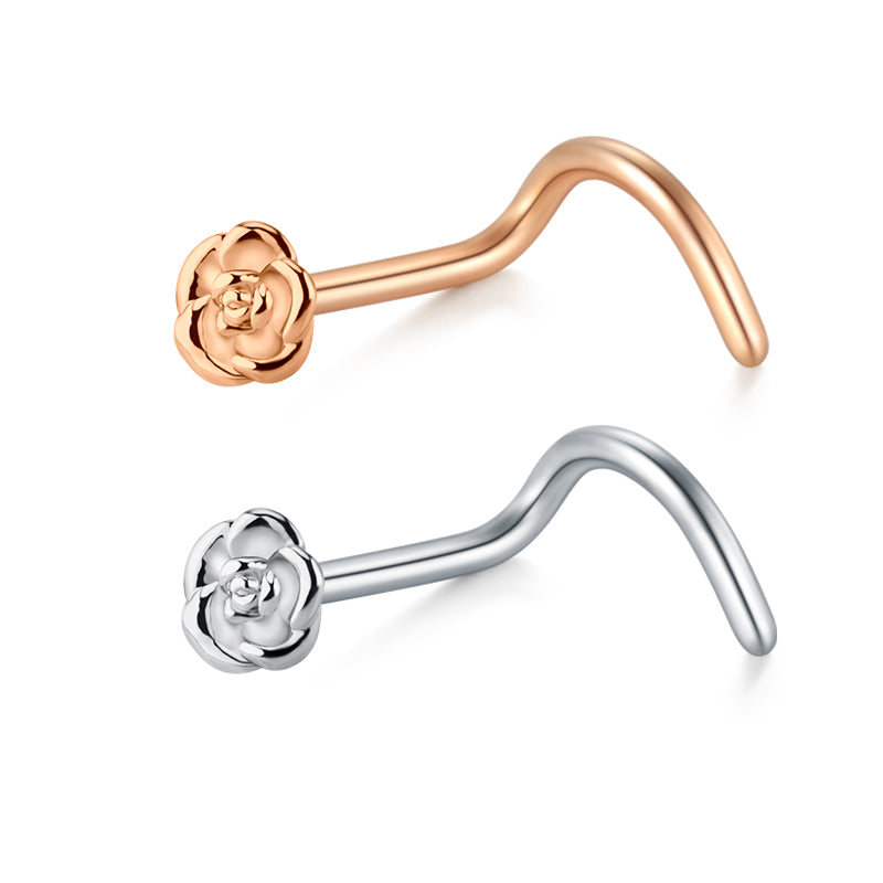 20g Nose Screw Rings for Women Flower Nose Rings Stainless Steel Nose Studs Screw