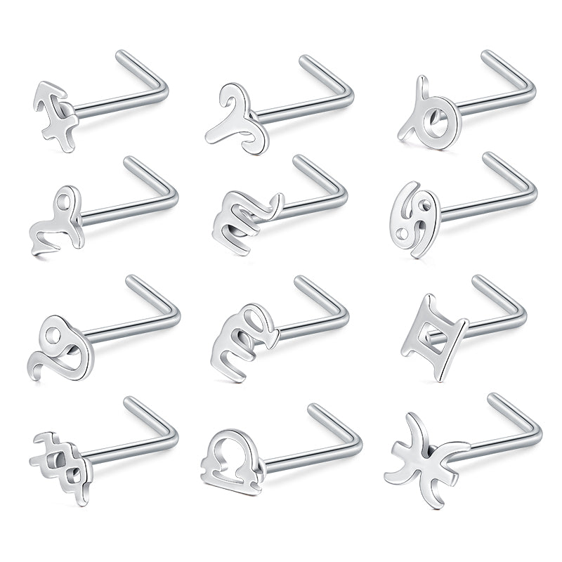 20g Nose Rings Stainless Steel 7mm Constellation Nose Piercing Studs L Shape Ring