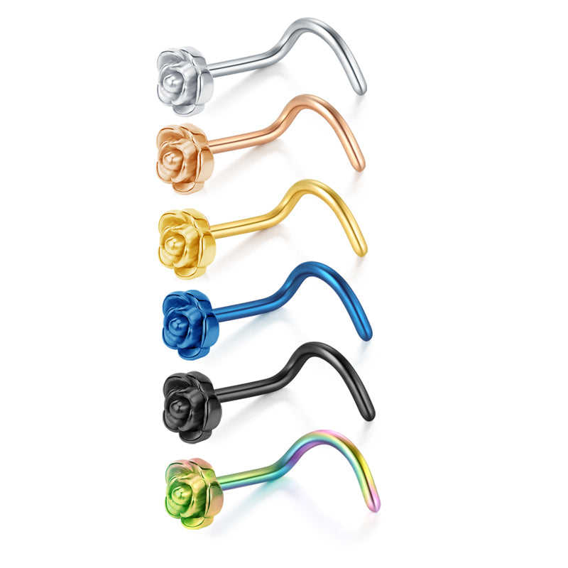 20 gauge Nose Screw Rings Stainless Steel Hypoallergenic Rose Top Screw Nose Studs