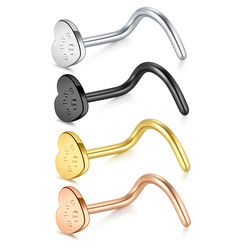 Surgical Stainless Steel Nose Rings Heart Nose Screw Rings 20 gauge Nose Ring Stud Set