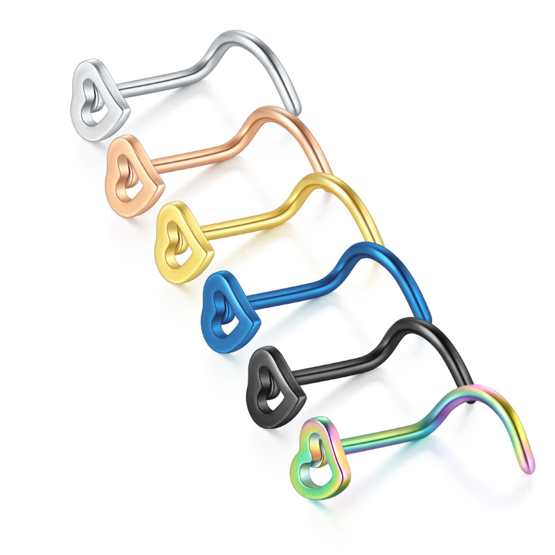 20g Nose Screw Rings for Women Heart Nose Rings Stainless Steel Nose Studs Screw