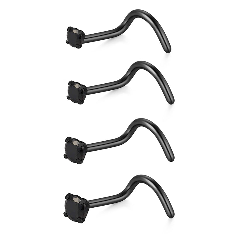 Surgical Stainless Steel Nose Screw Rings Black Diamond Nose Stud Screw Rings