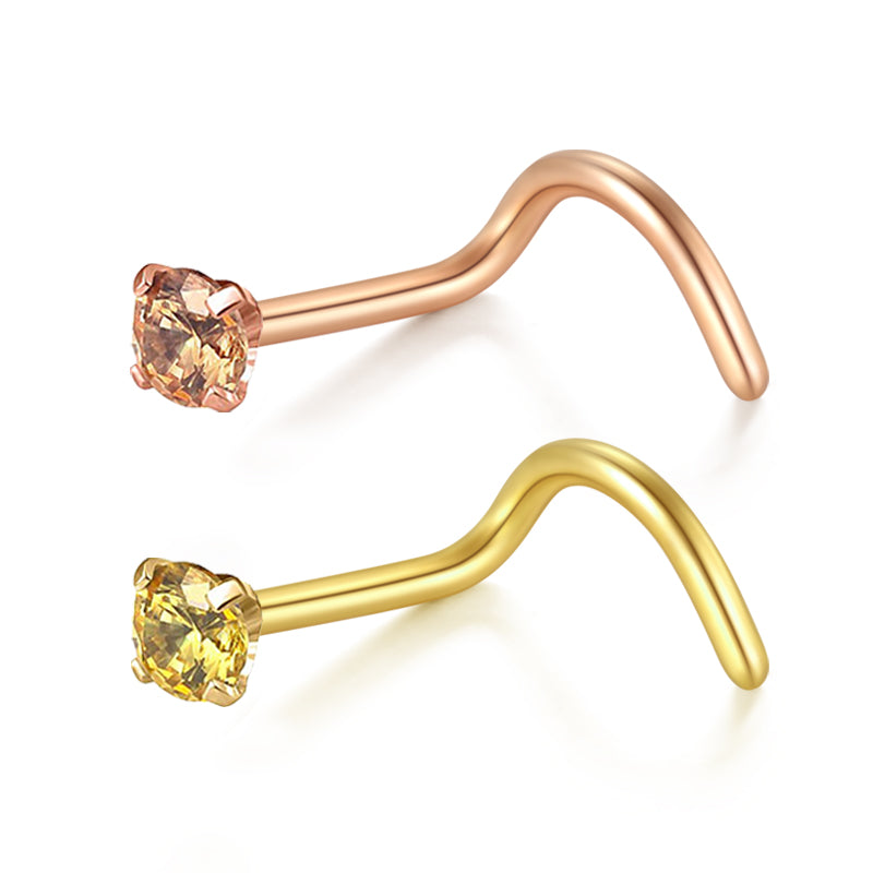 Nose Screw Rings 20g Diamond Colorful Surgical Steel Nose Piercings Jewelry 2mm Top