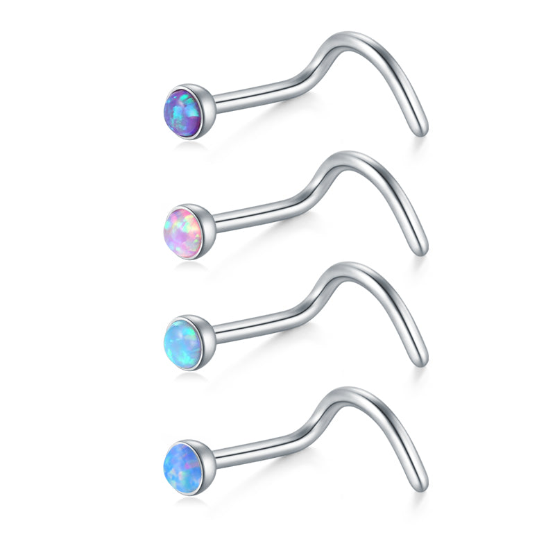 20g Opal Nose Screw Rings for Women Nose Rings 2mm Top Stainless Steel Nose Piercing Jewelry