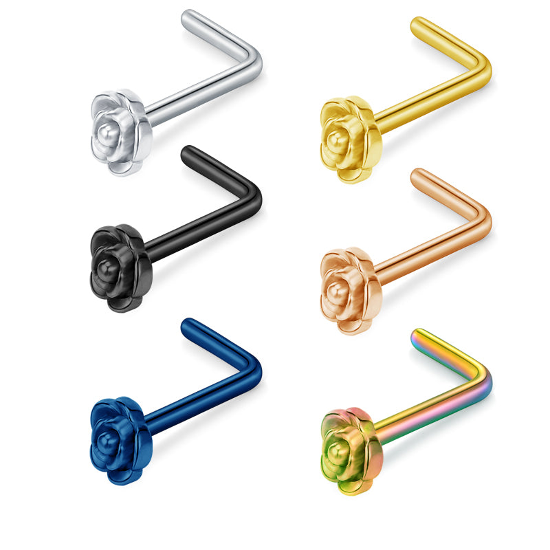 L Shape 20g Nose Rings Flower Top Surgical Steel Nose Stud Rings