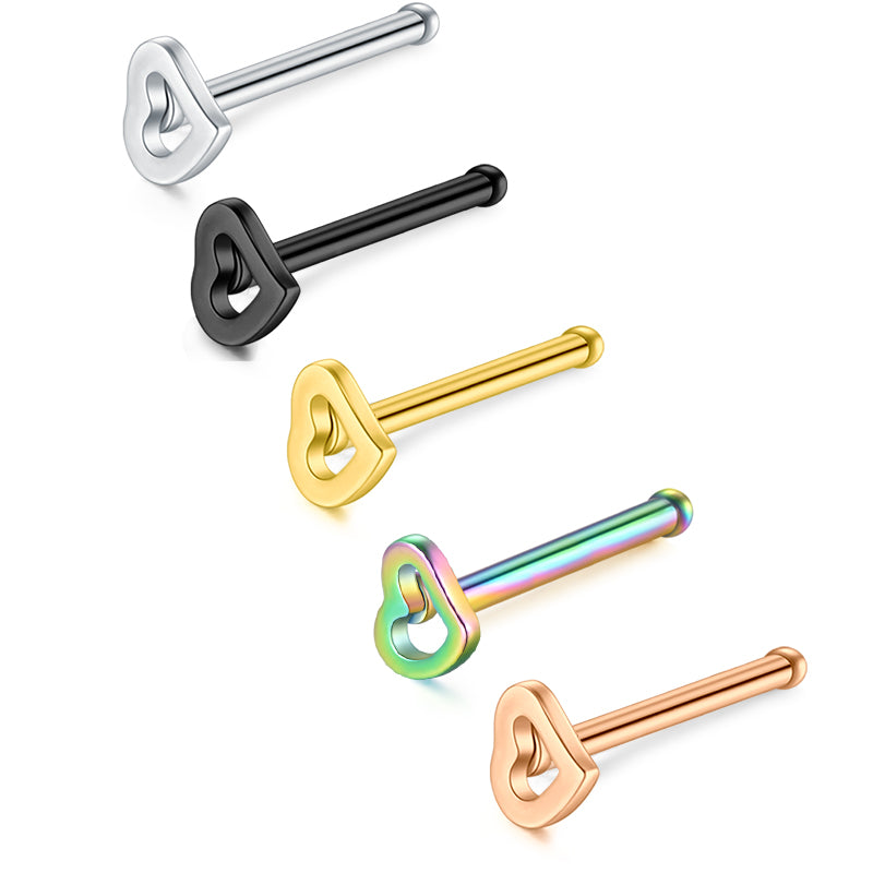 Surgical Steel 20g Nose Pin Bone Rings Love Shape Nose Stud Nose Piercings Set