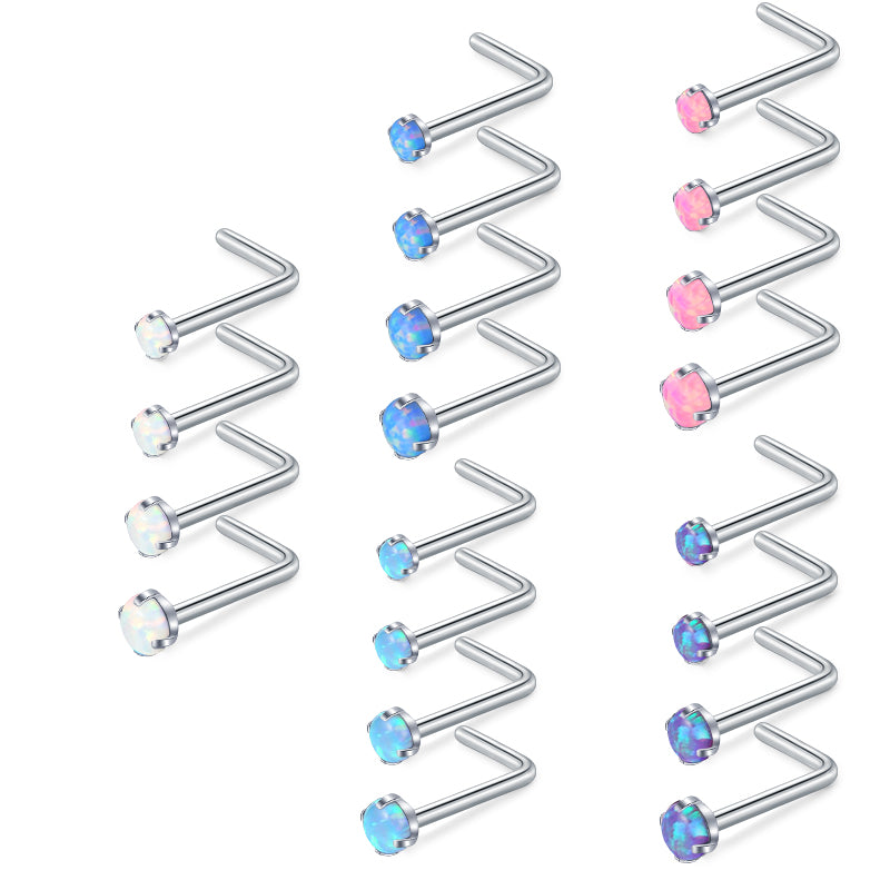 Opal Nose Rings Stud 18g Stainless Steel L Shape Nose Stud Piercing