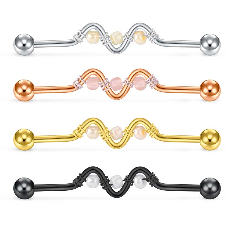38mm Stainless Steel Industrial Barbell Piercing 14G for women men W shape External Thread