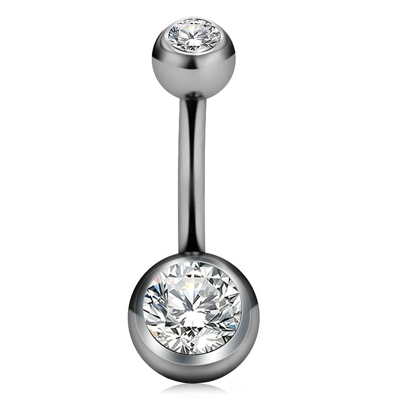 10mm Belly Ring Silver Crystal 14G Titanium