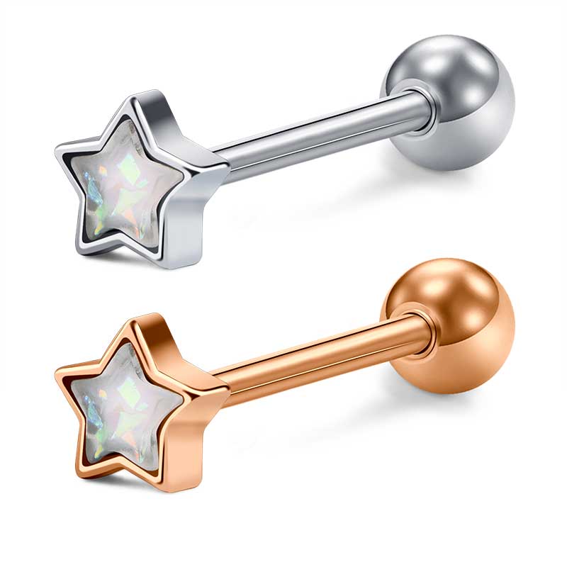 Tongue Rings Surgical Steel Tongue Piercing Jewelry 16mm 14g Star opal