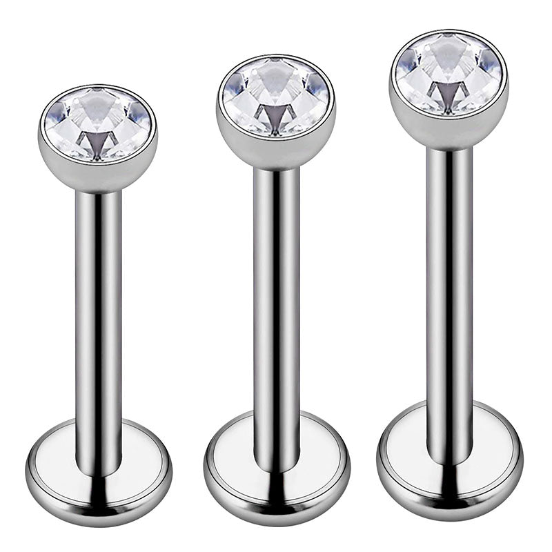 16G Titanium Lip Stud Labret Bar with Crystal 6/8/10mm Length Available