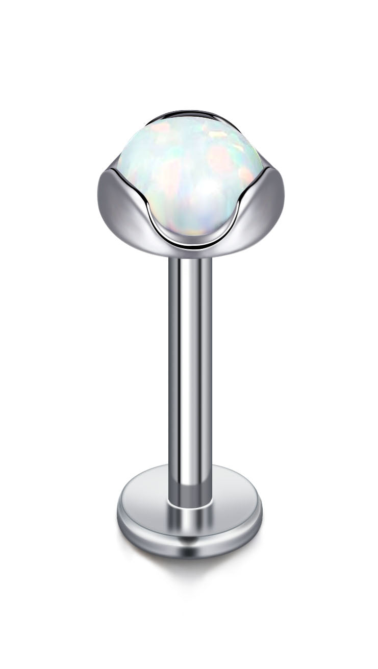 16G Titanium Lip Stud 10mm White Opal