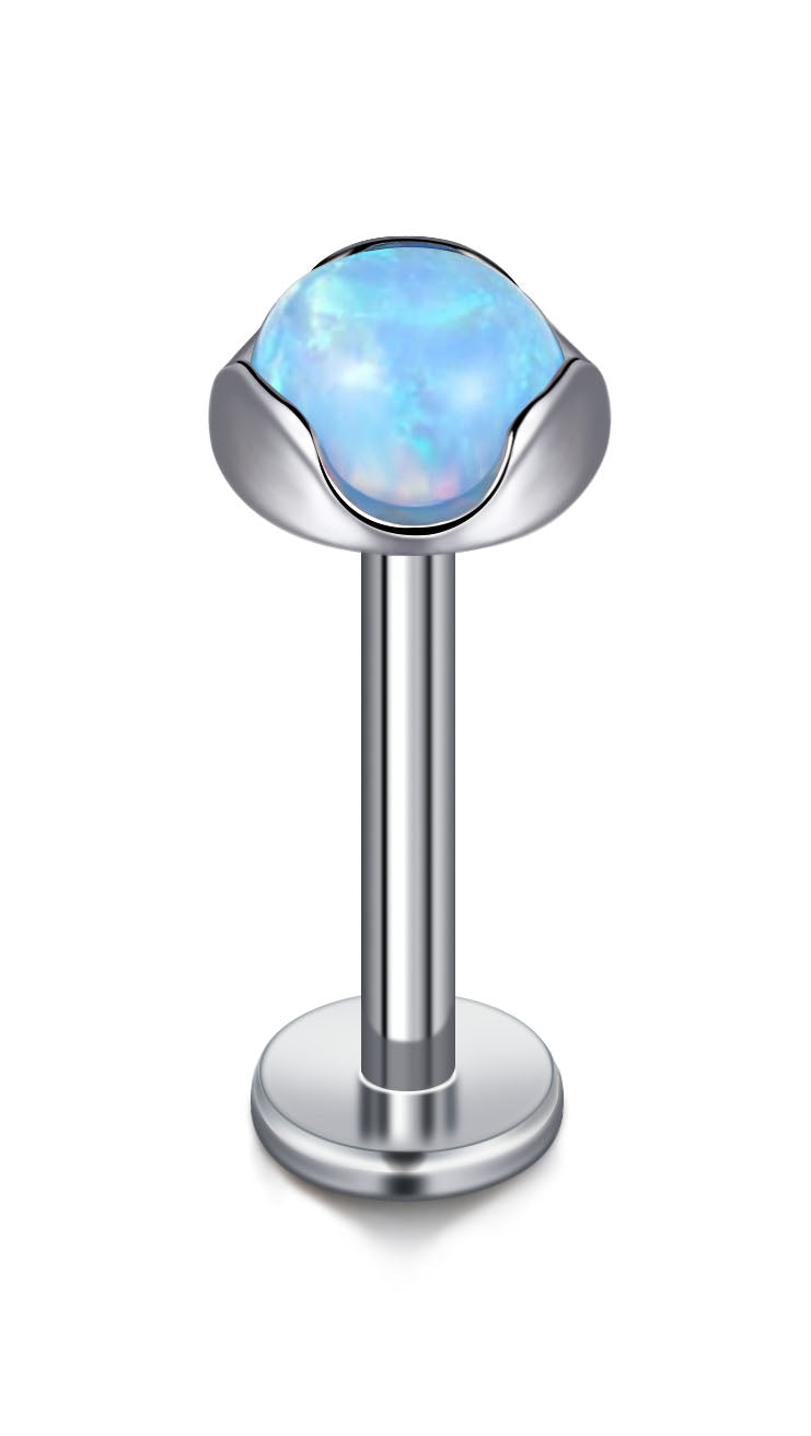 16G Titanium Lip Stud 10mm Blue Opal