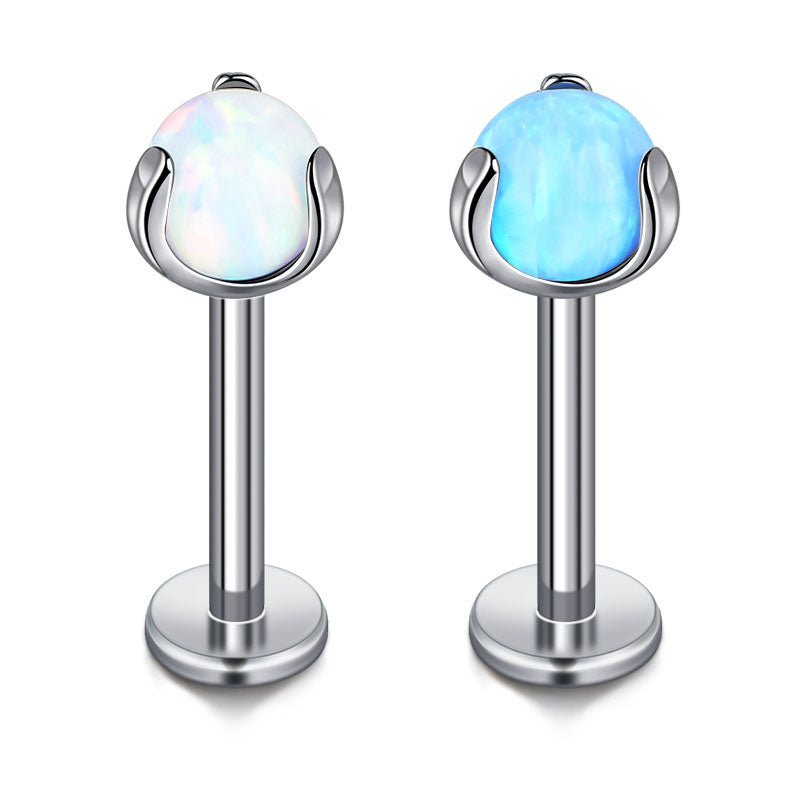 G23 Titanium Lip Stud Labret Tragus Helix Bar 16G 8mm with Opal