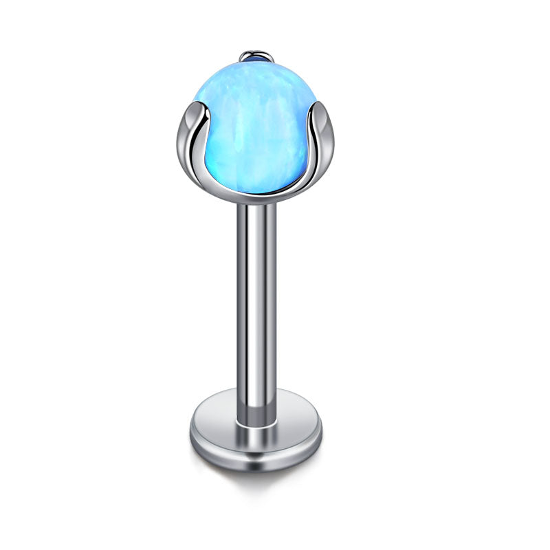16G Titanium Lip Stud Blue Opal