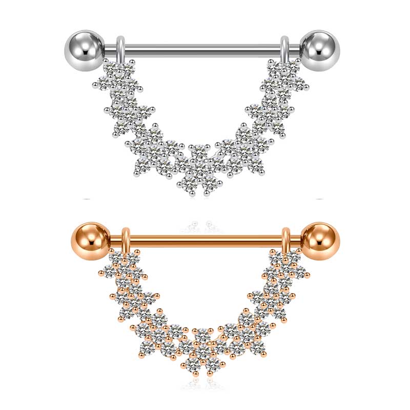 Nipple Ring Barbell Rings Bars Body Piercing Jewelry Nipple Shield Ring Silver Rosegold flower design
