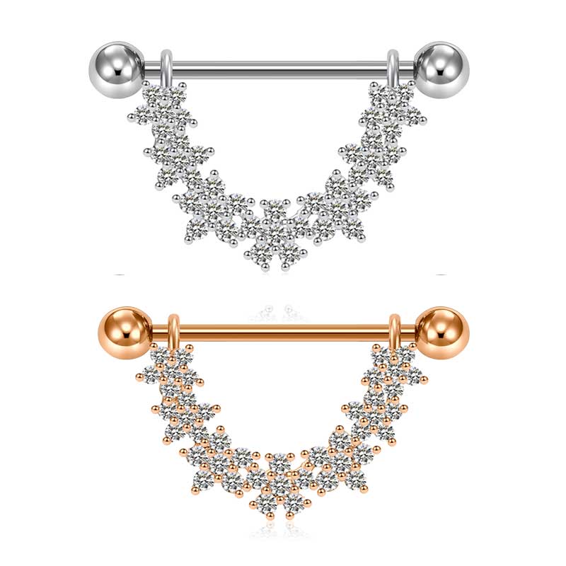 Nipple Ring Barbell Rings Bars Body Piercing Jewelry Nipple Shield Ring Silver Rosegold flower design