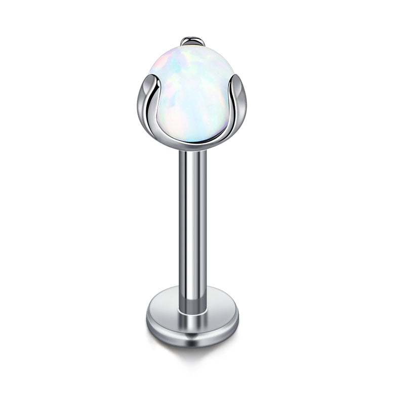 16G Titanium Lip Stud White Opal