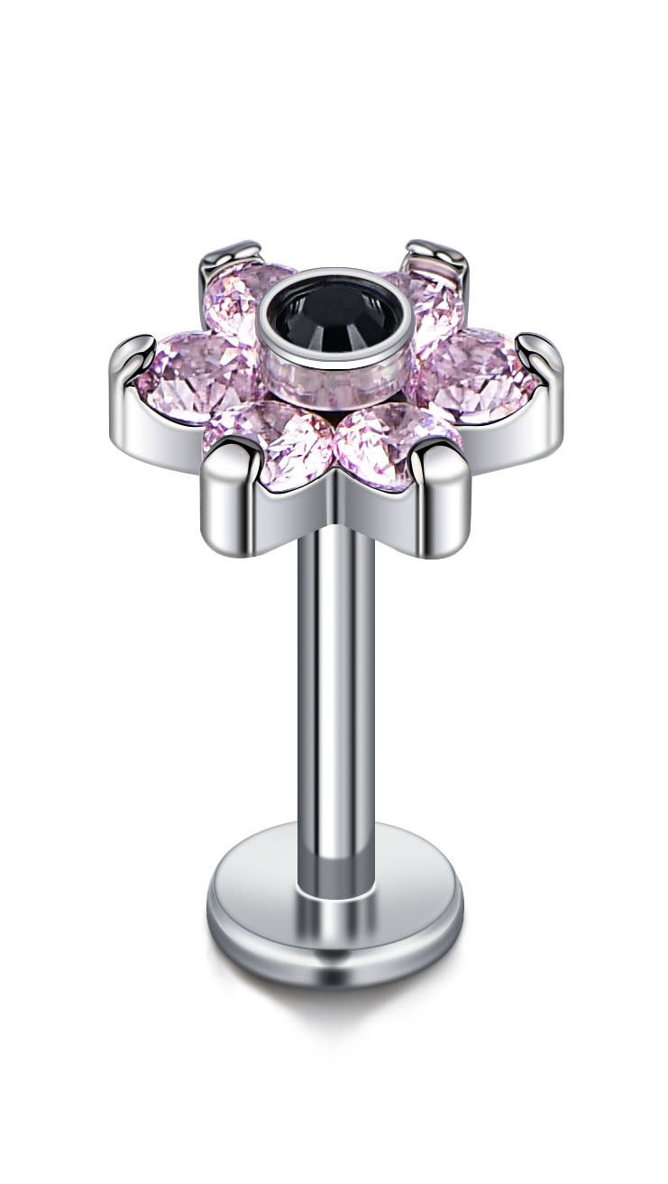 16G Titanium Lip Stud Pink CZ 6mm