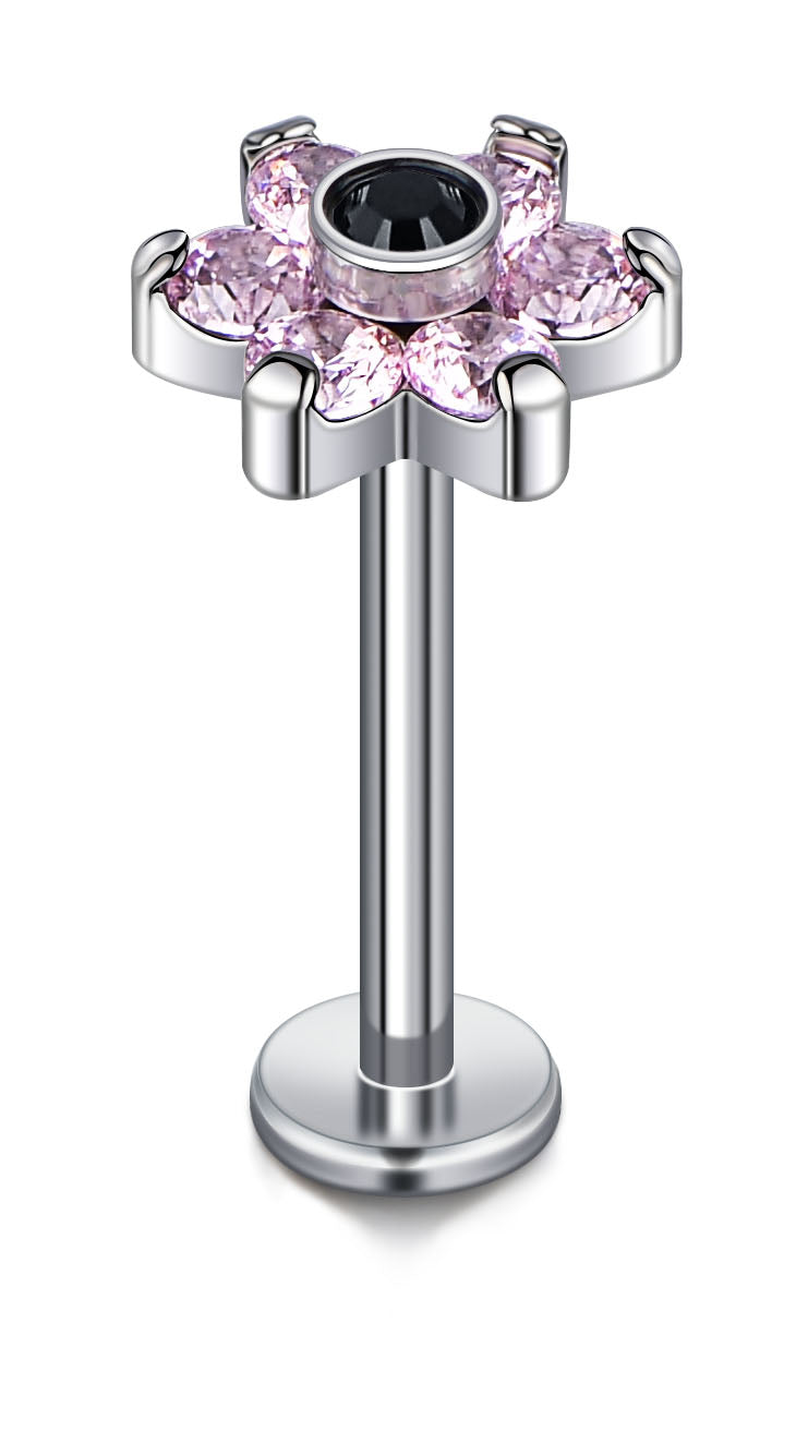 16G Titanium Lip Stud Pink CZ 10mm