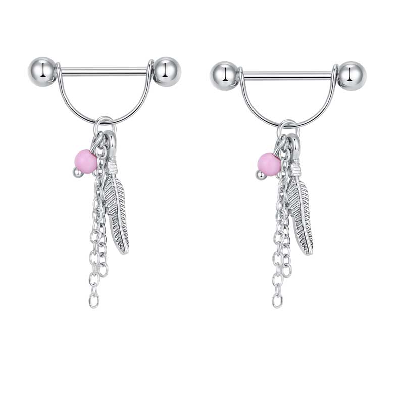 1.6*18 Pink beads nipple ring