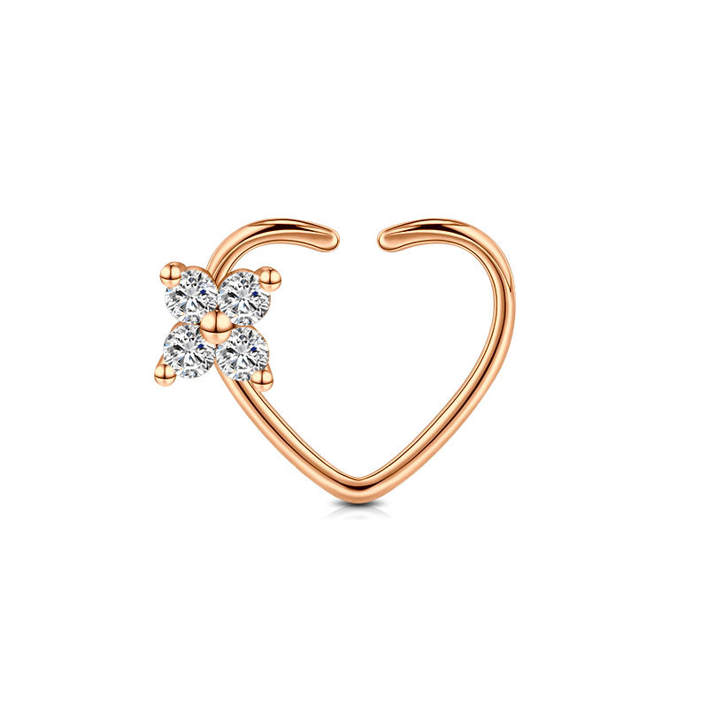 16G 8mm Daith Earring Rosegold Flower CZ Left 
