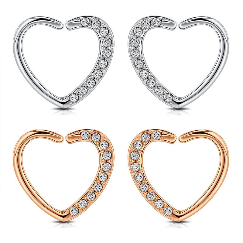 Daith Cartilage Earring Hoop Heart Shaped Ear Piercing Jewelry 14G 16G with Diamond