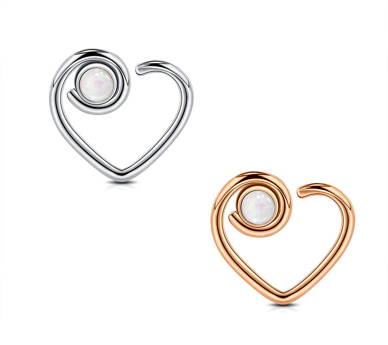 Heart Daith Earring Stainless Steel 16G 8mm Ring Silver Rosegold with Opal