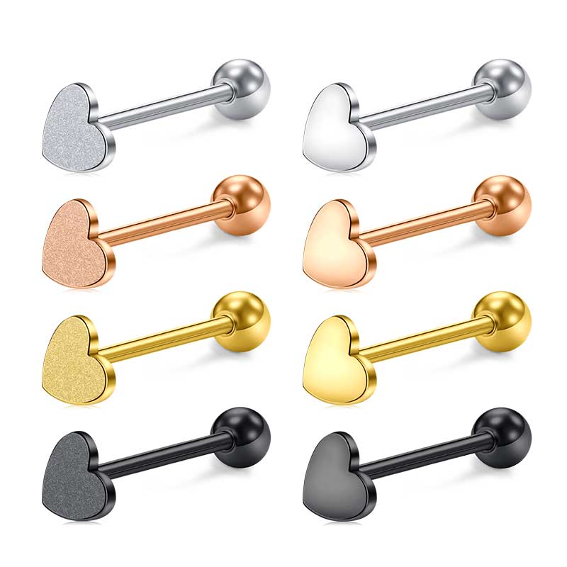 Tongue Rings Straight Barbells Surgical Steel Tongue Piercing Jewelry 16mm Heart Shape