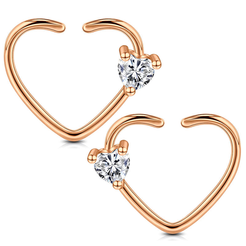 Rosegold Heart Shaped Daith Cartilage Earring Hoop Left Right 16G Piercing Ring