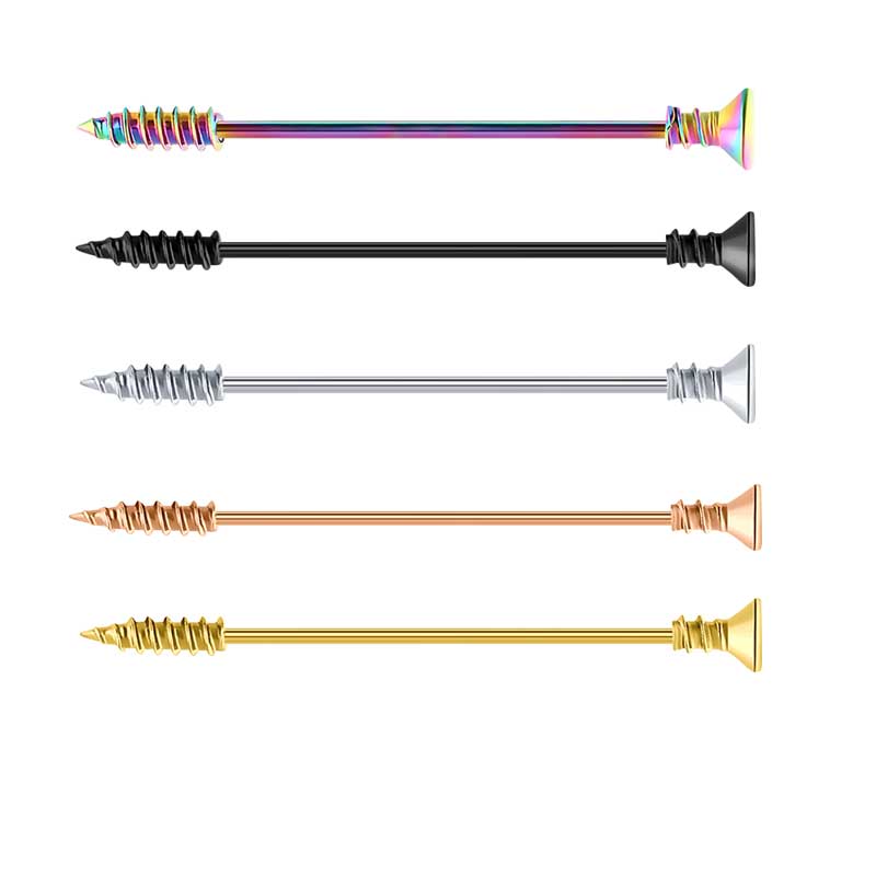 14G Surgical Steel Industrial 38mm bar length Earrings Screw Shape External Thread