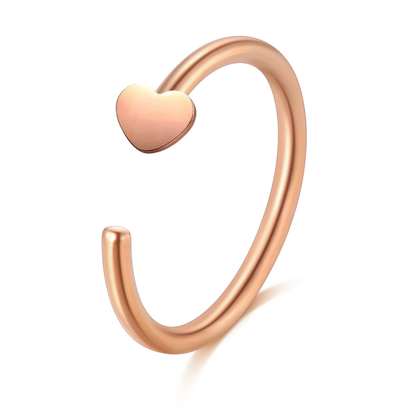 20G 8mm rose gold nose rings hoop with heart top
