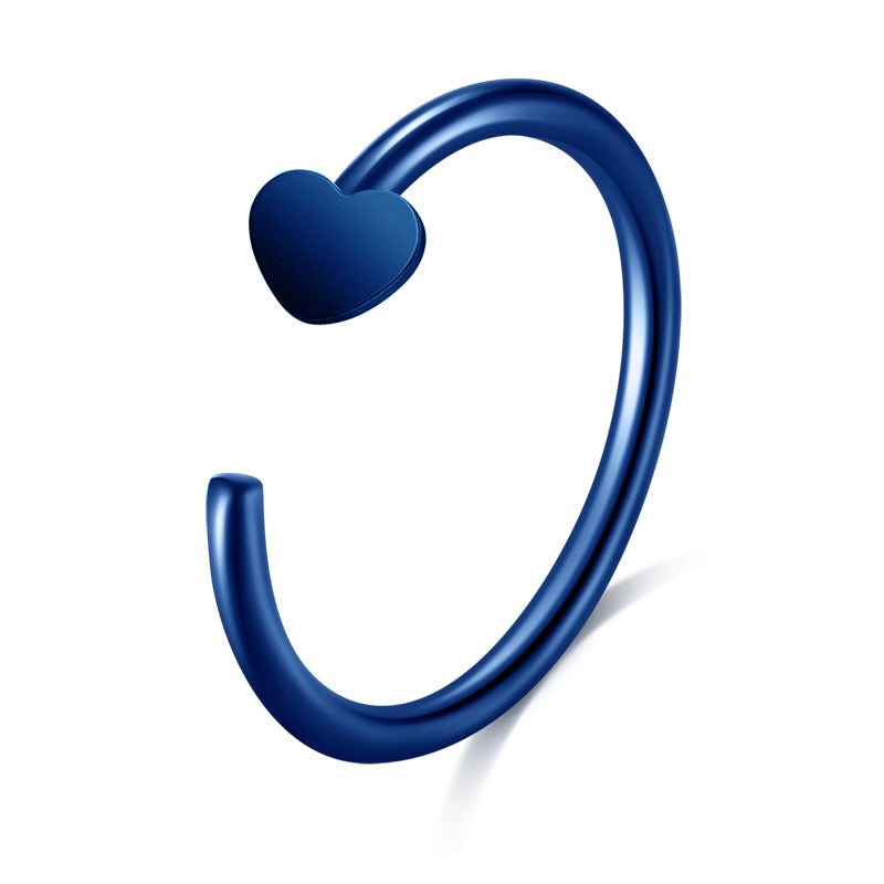 20G 8mm blue nose rings hoop with heart top