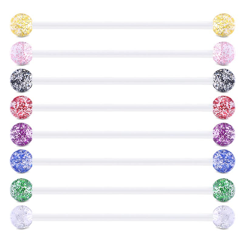 14gauge Plastic Industrial Earrings Glitter Ball 38mm