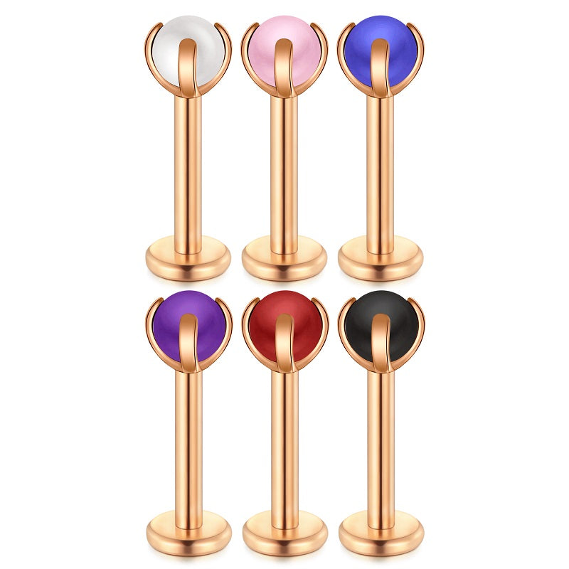 Pearl 16G Tragus Earrings Lip Ring Labret Stud Helix Piercing Rose gold Barbell