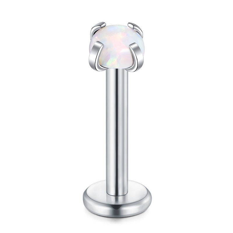 lip piercing silver barbell opal