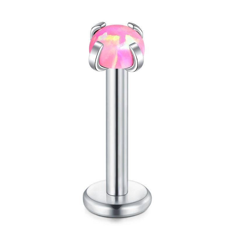 lip piercing silver barbell opal