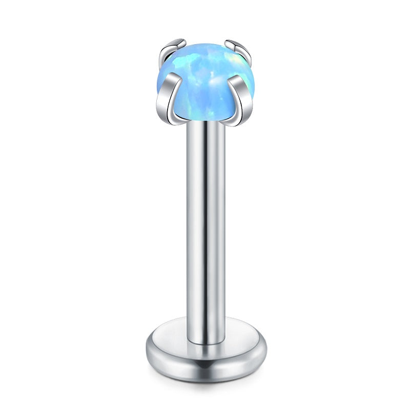 lip piercing silver barbell opal